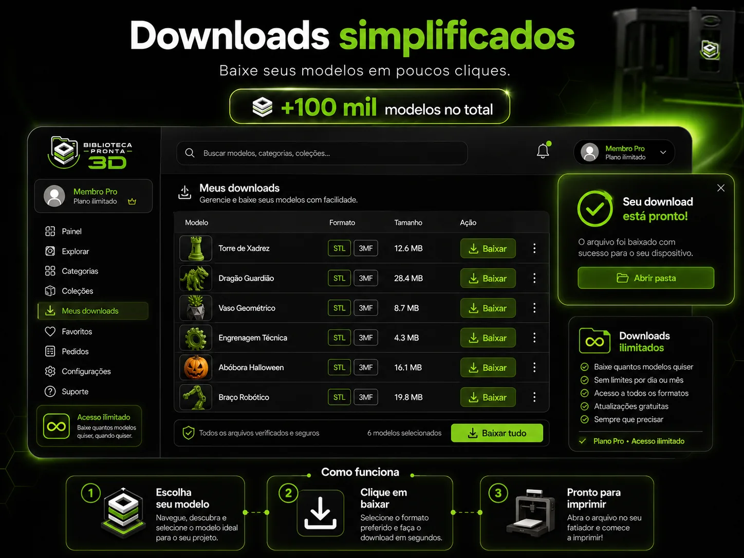 Downloads simplificados dos arquivos 3D